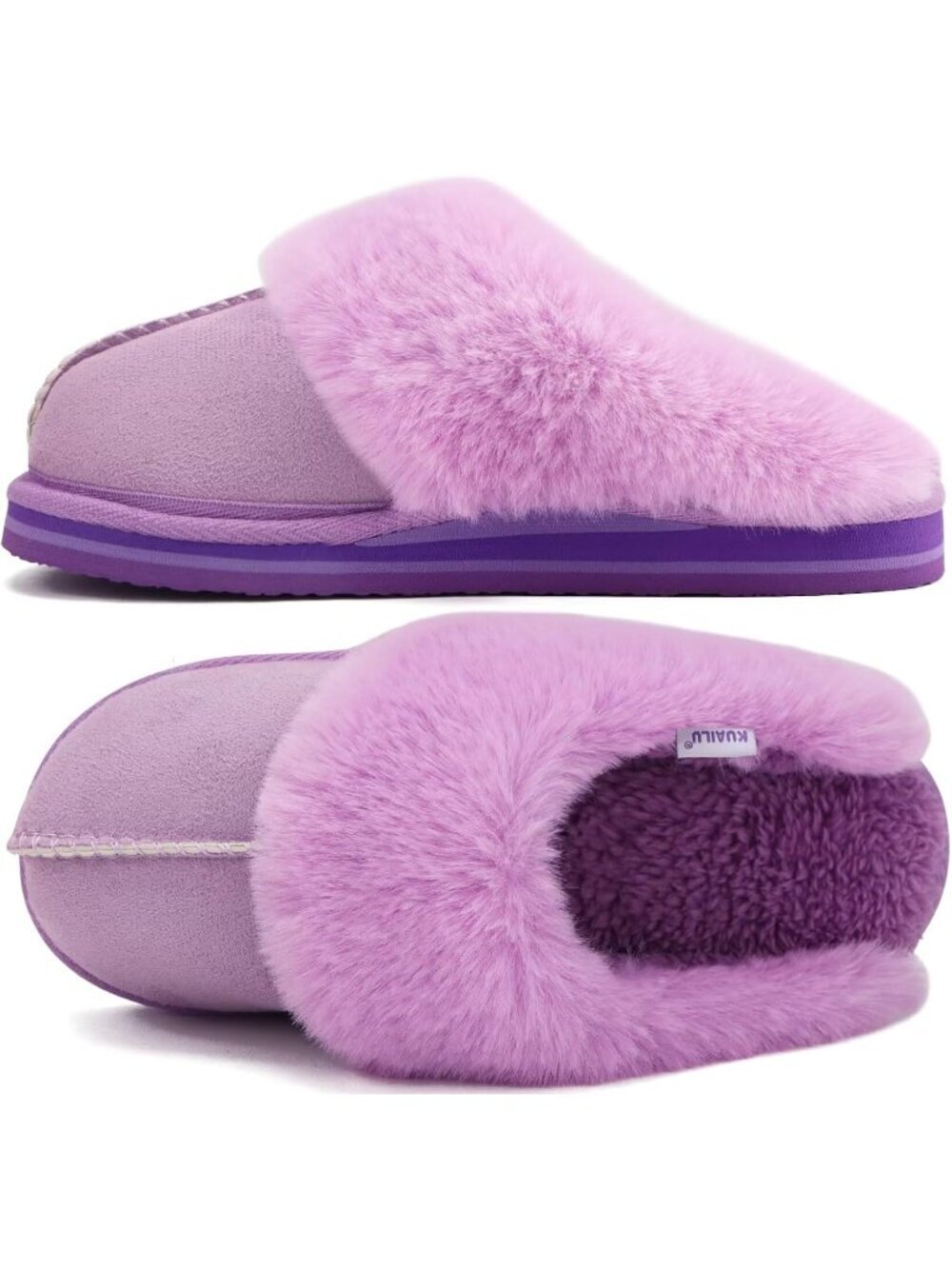 Womens Purple Cozy Memory Comfy Winter Scuff Indoor Outdoor Rubber Hard Sole